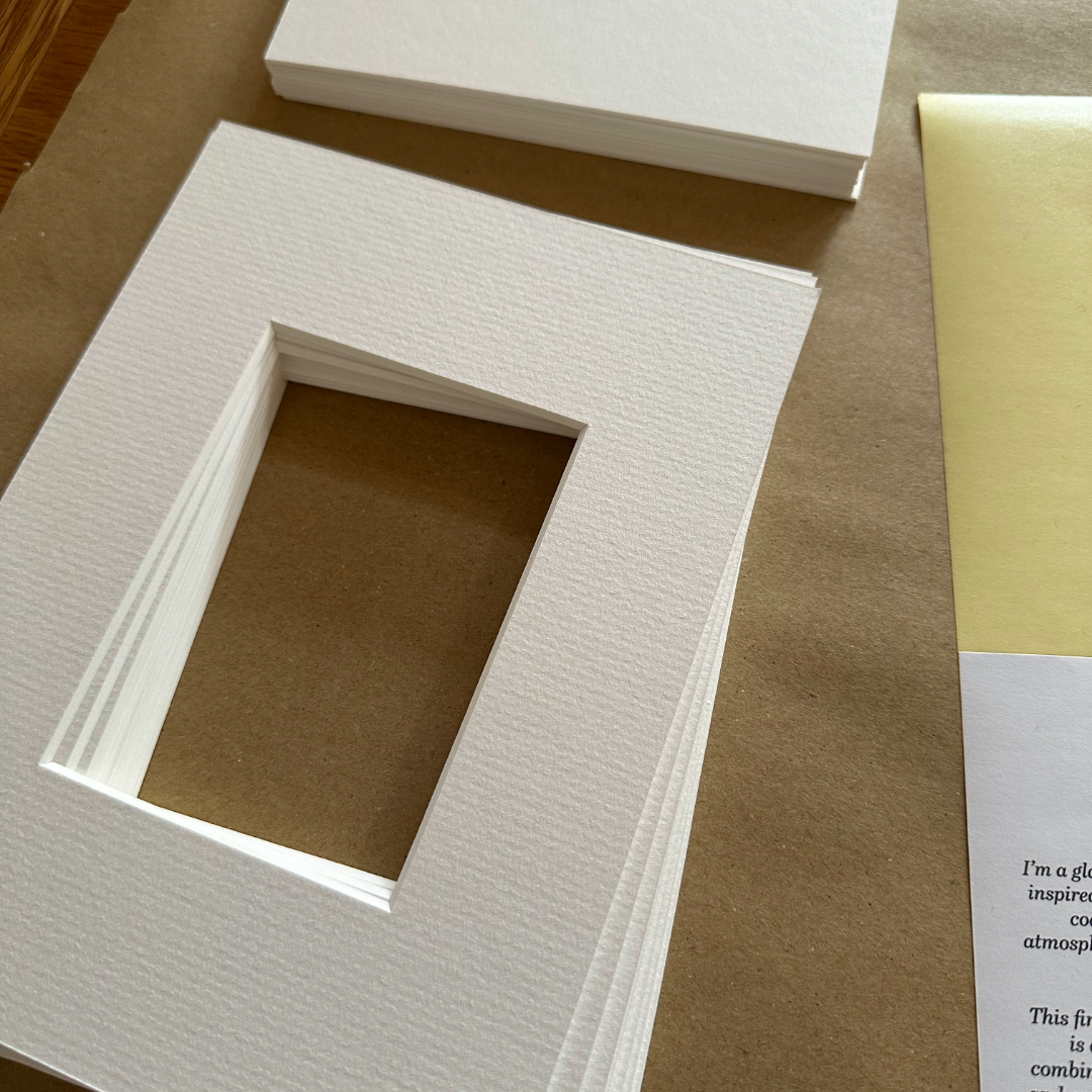 Showing a stack of mount windows ready to make up my fine art prints