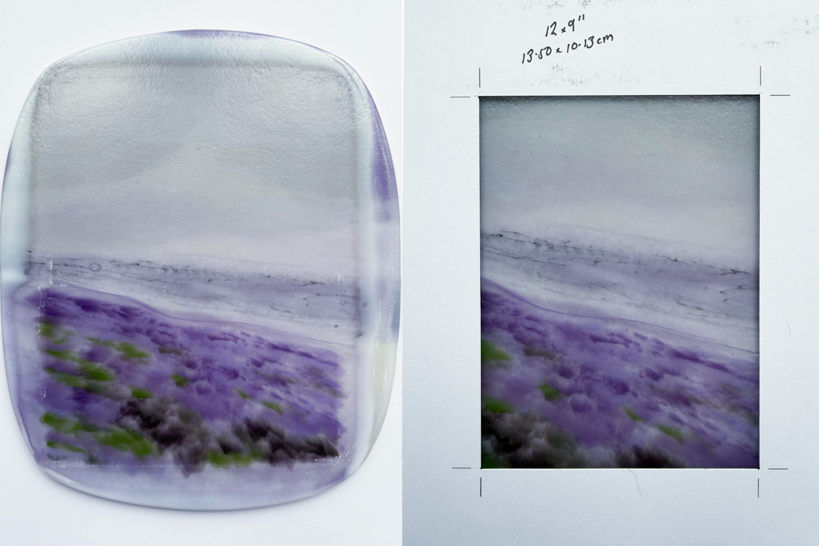 Four layers of a glass work in progress landscape