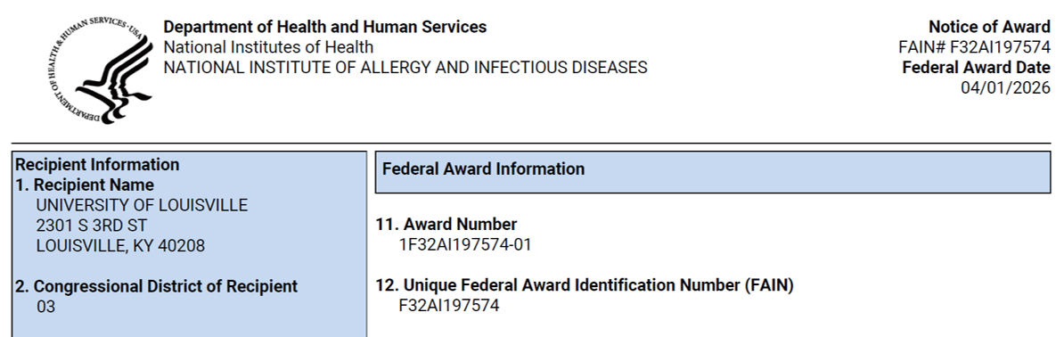 Image of NOA for F32 grant