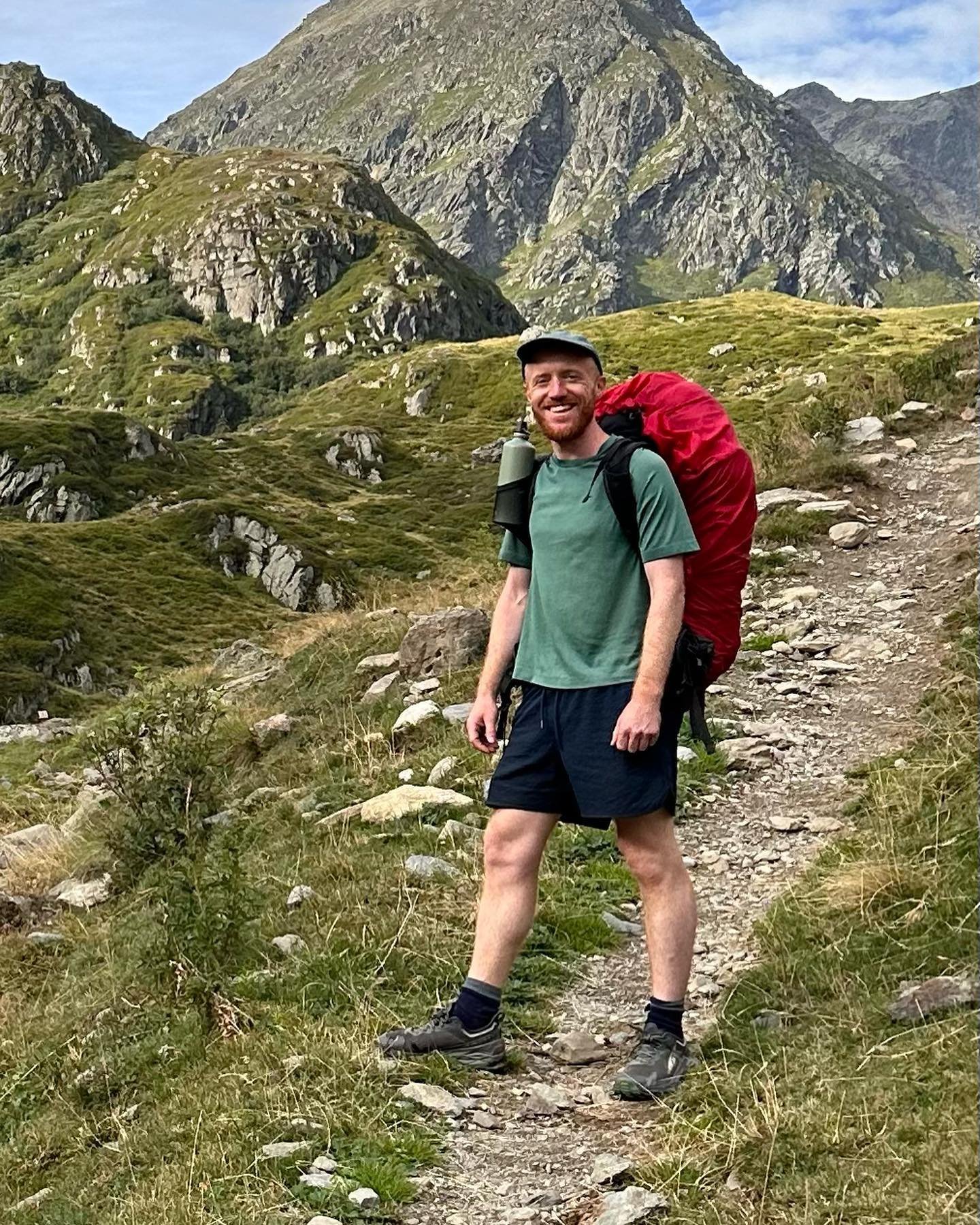 Me, acting the goat. 
1,960 km walked from home (London)  Across France, into Switzerland, around Lac L&eacute;man, over the Alps into and down into Italy. Back in October with a ginger tan and legs to die for. Next stop down the coast from Massa  an