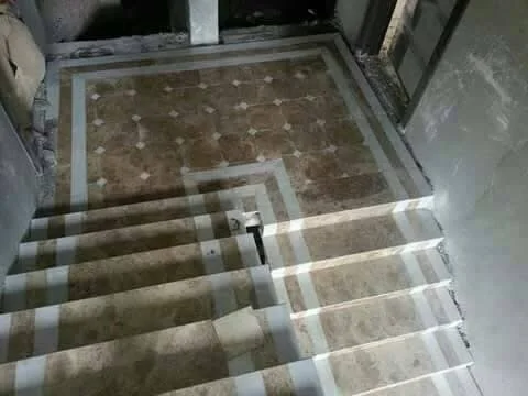 Intricate design of tiled stairway