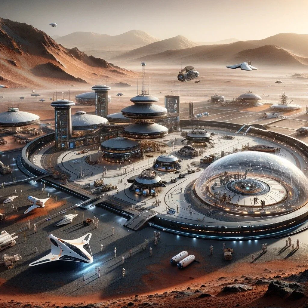 Mars Orbital Haven

"Mars Orbital Haven" captures a moment in humanity's spacefaring saga. This spaceport on Mars buzzes with the energy of a new frontier. Various spacecraft, from elegant shuttles to grand interstellar ships, are docked, r