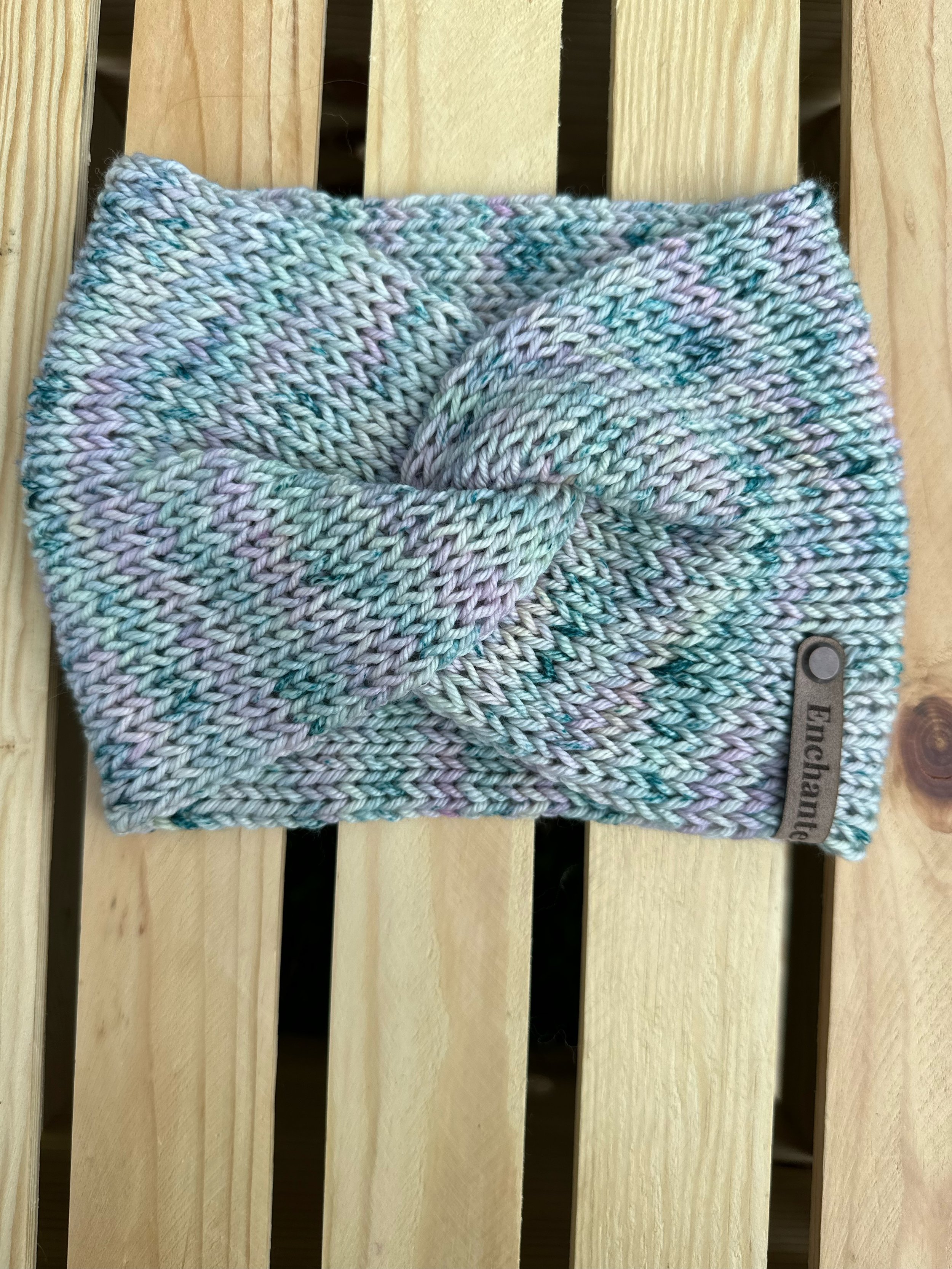 Soft Teal/ Pink Merino Wool Twisted Headband