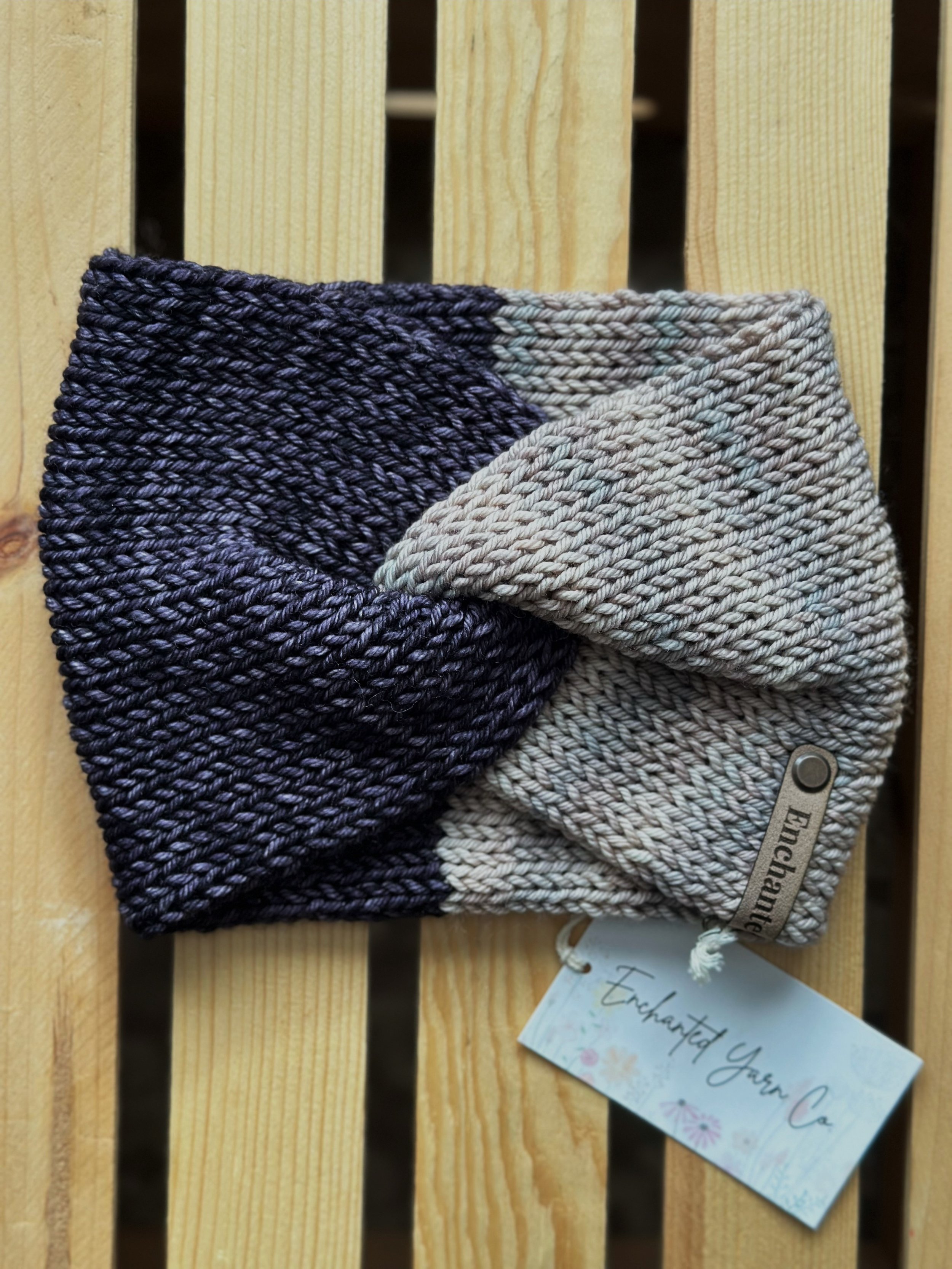 Dark Pearl Grey/ Oatmeal Merino Wool Twisted Headband