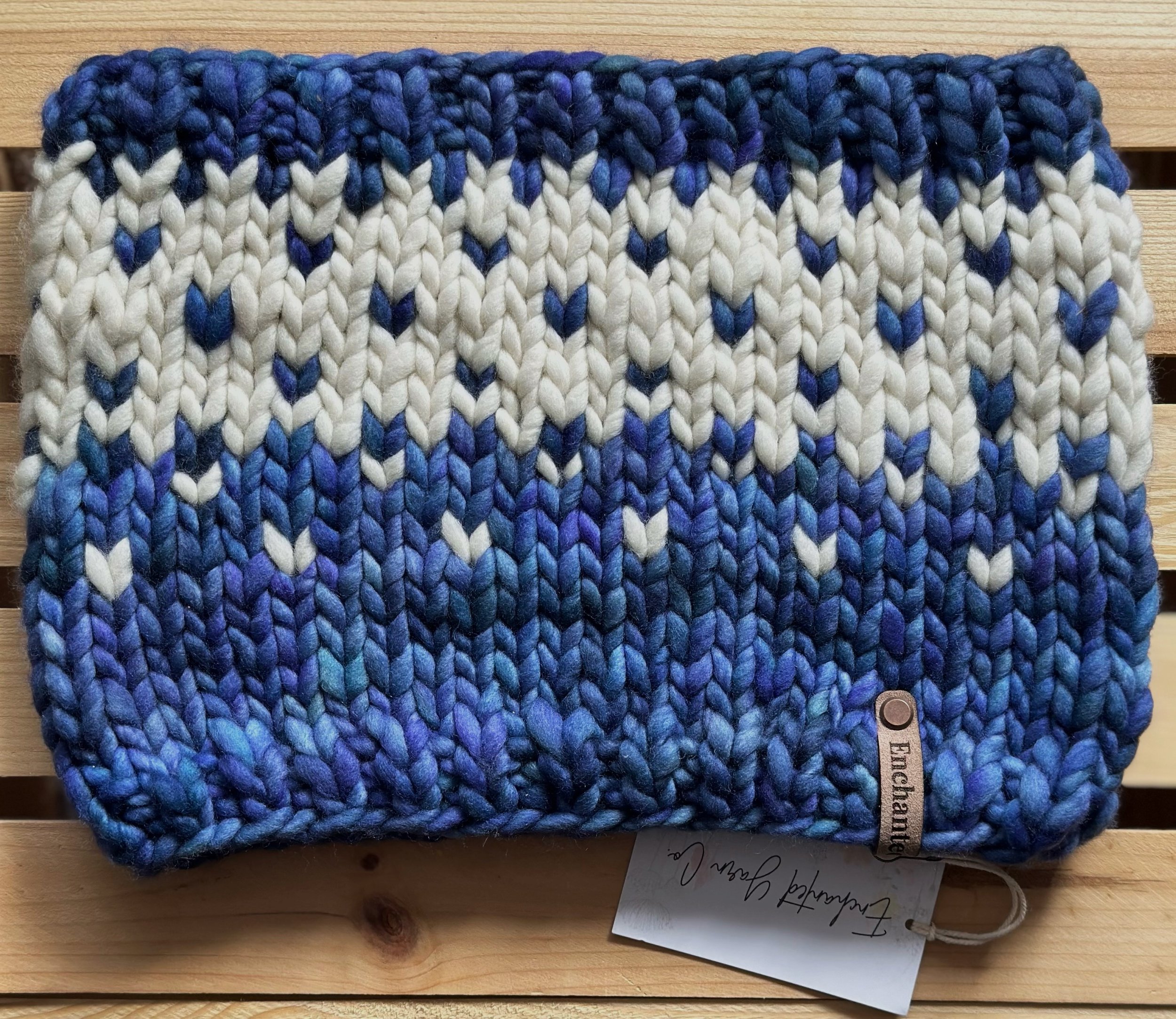 Blue & Natural Merino Wool Cowl