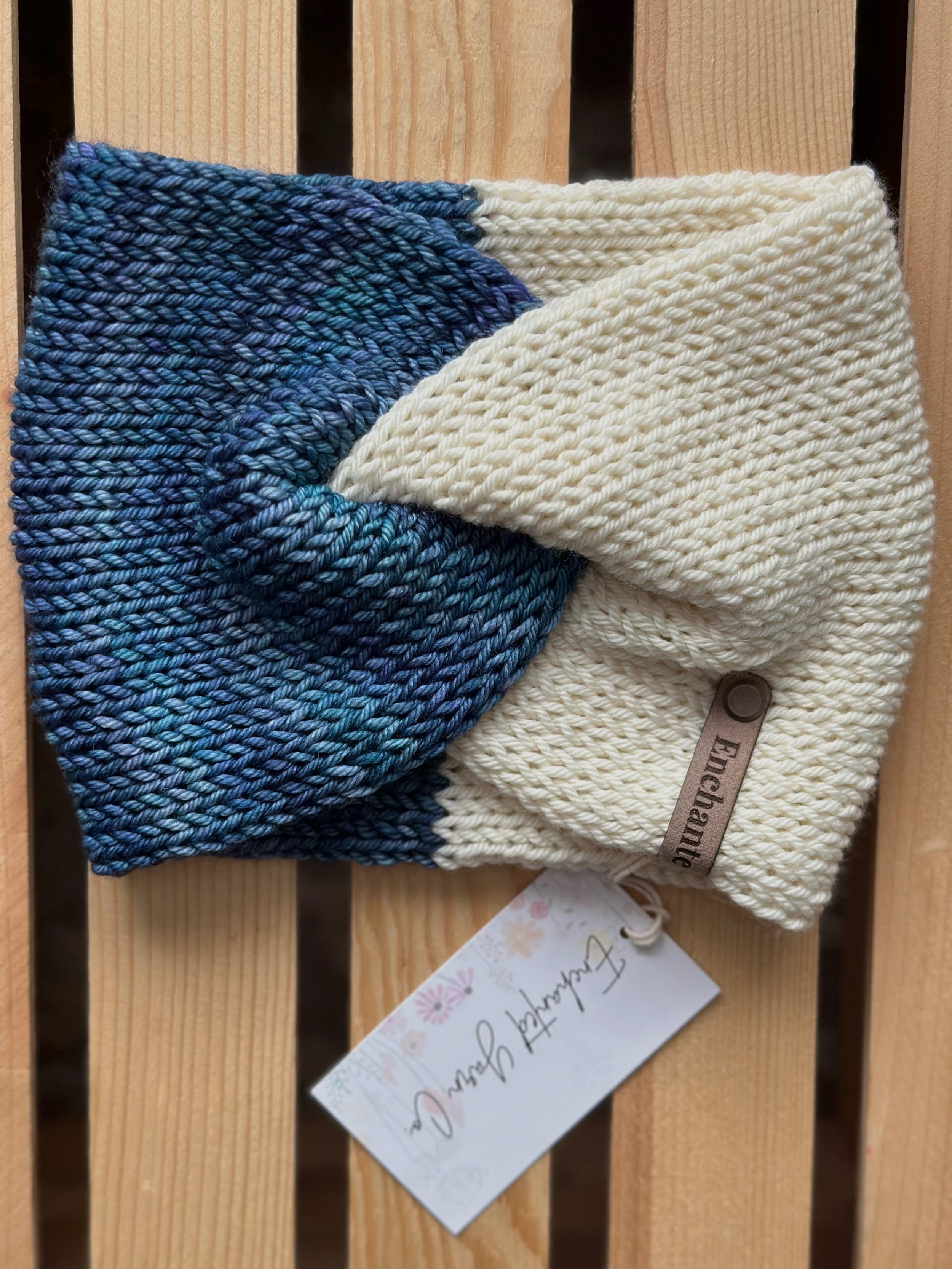 Blue / Natural Multicolor Merino Wool Twisted Headband