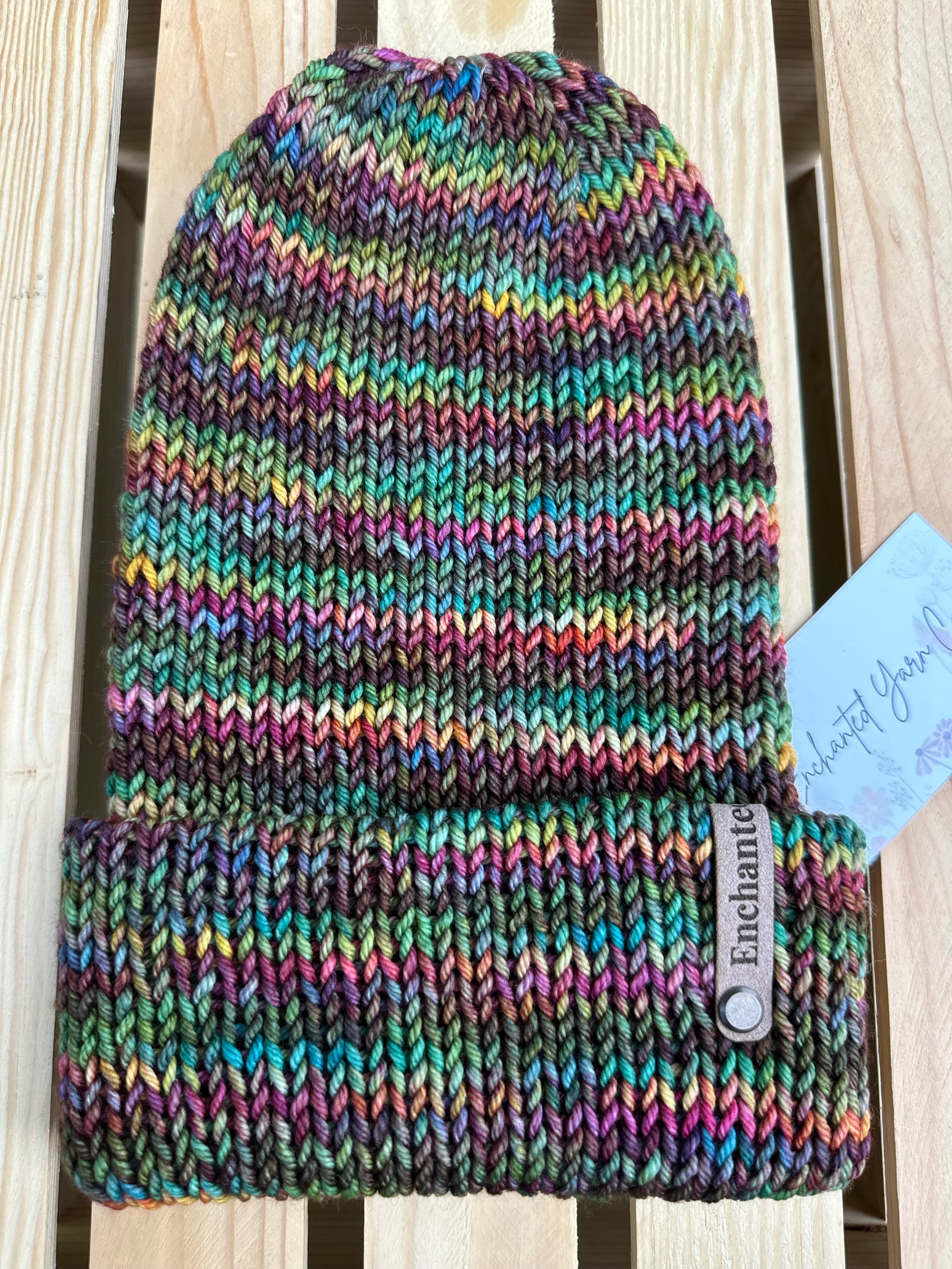 Brown Muted Rainbow Stripes Merino Wool Beanie