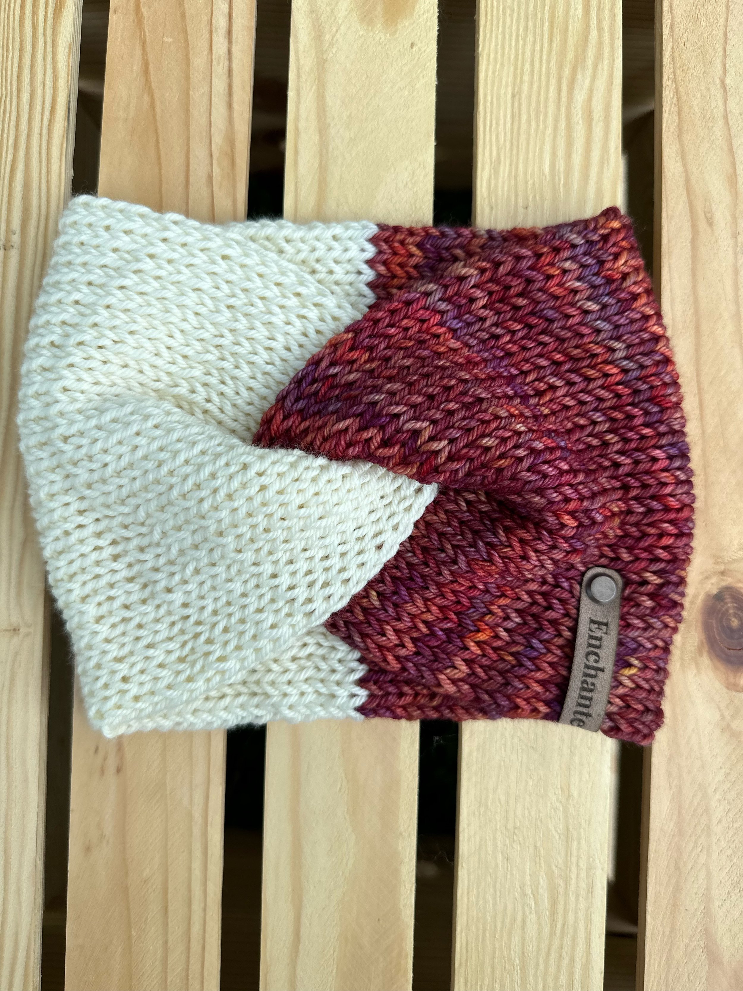 Natural/ Pink & Orange Multicolor Merino Wool Twisted Headband