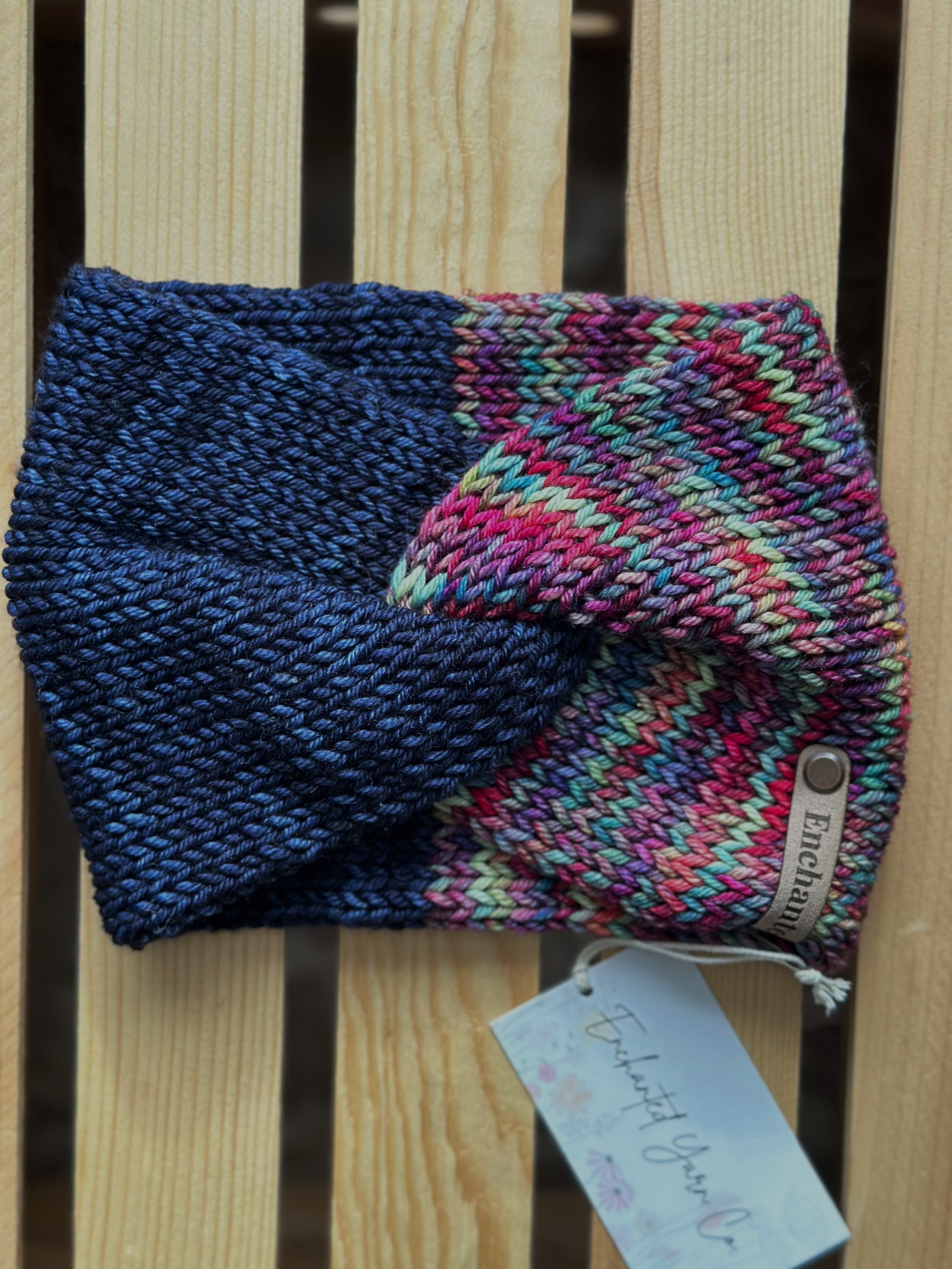 Navy/ Pink Multicolor Merino Wool Twisted Headband 2