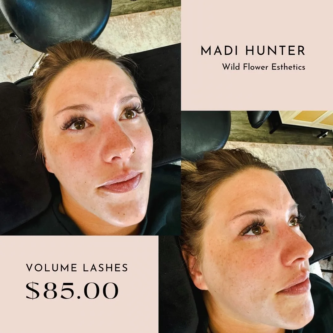 Welcome Madi Hunter with @__wildfloweresthetics to the studio!

Madi completed her Indiana Department of Health 45 hour course in the fall of 2023. She is certified in classic, hybrid and volume lashes!

She is currently running specials for full set