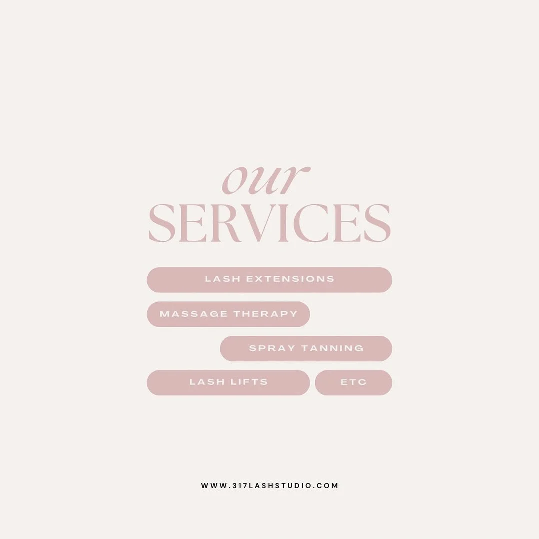 A refresher on all that we do here at 317 Lash Studio 🤍

We offer many services here at the studio, preformed by multiple service providers! To book a service, visit our website, the service provider&rsquo;s booking link or feel free to DM us! 
&bul