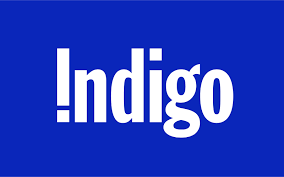 Indigo logo with white text on a blue background.