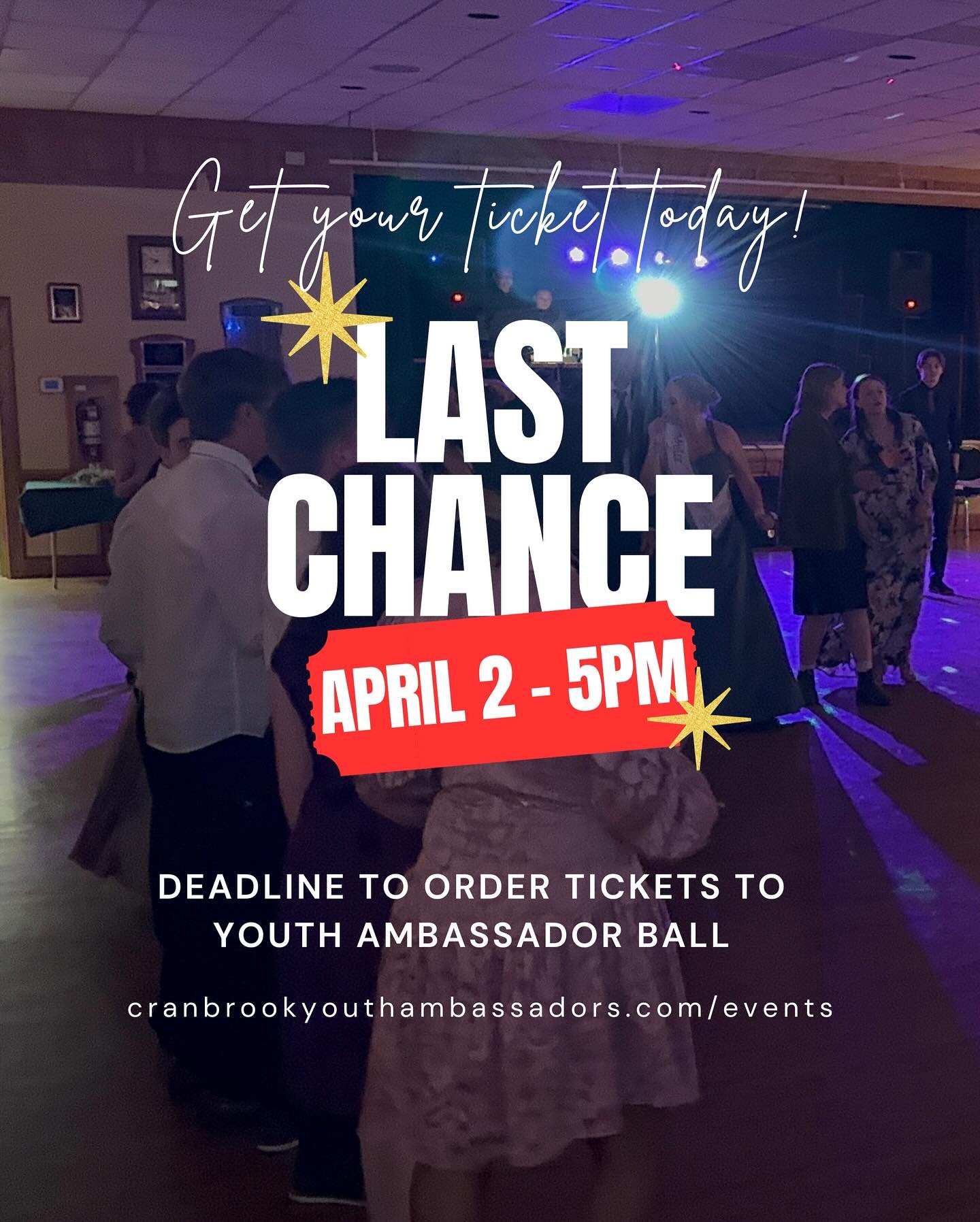 The deadline to purchase tickets for the 2026 Youth Ambassador Banquet and Ball is quickly approaching!

Family, friends, sponsors are guests are invited to share in this special evening as the 2026 Youth Ambassador candidates are officially introduc