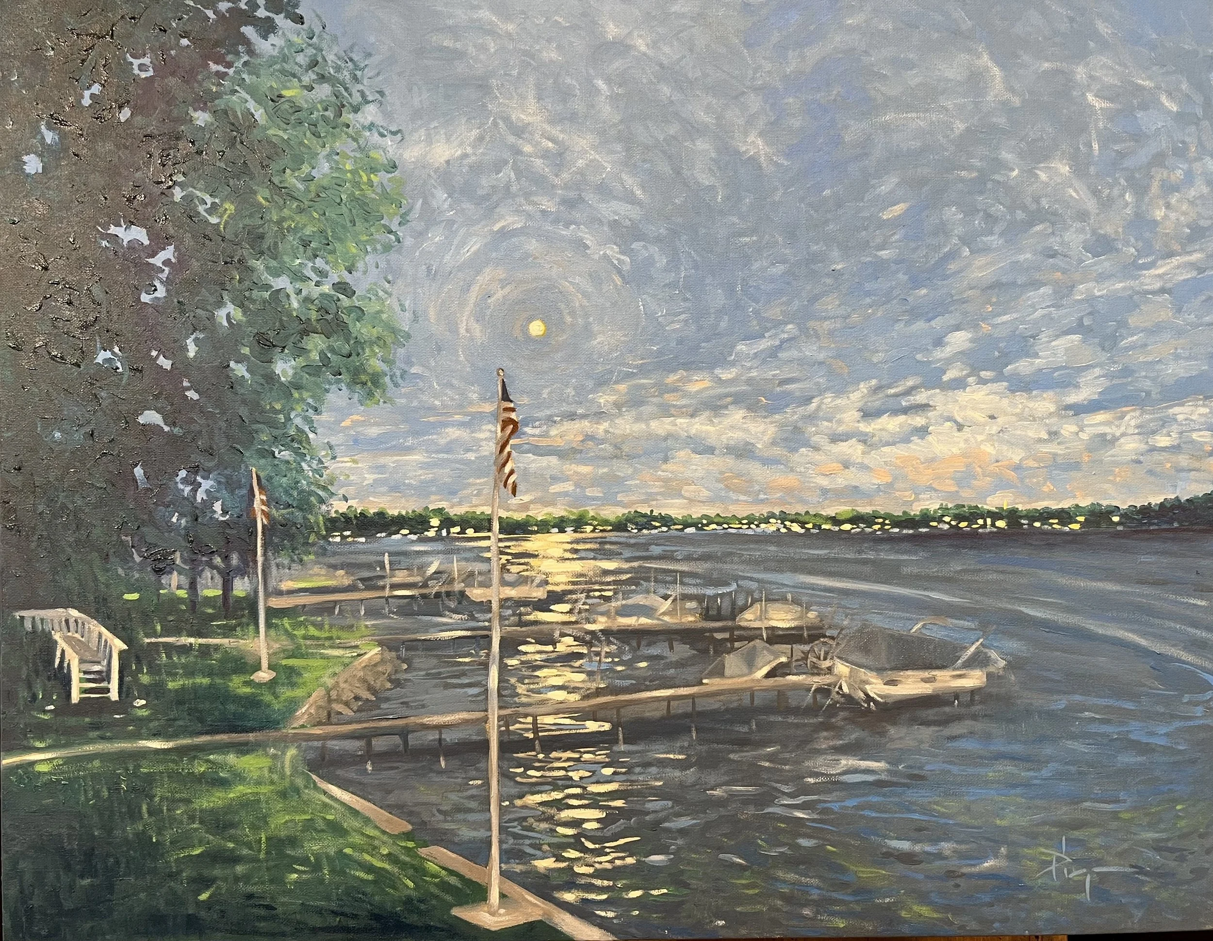 Moonlight Over Devils Lake; OiI, 22″x 28″, $950