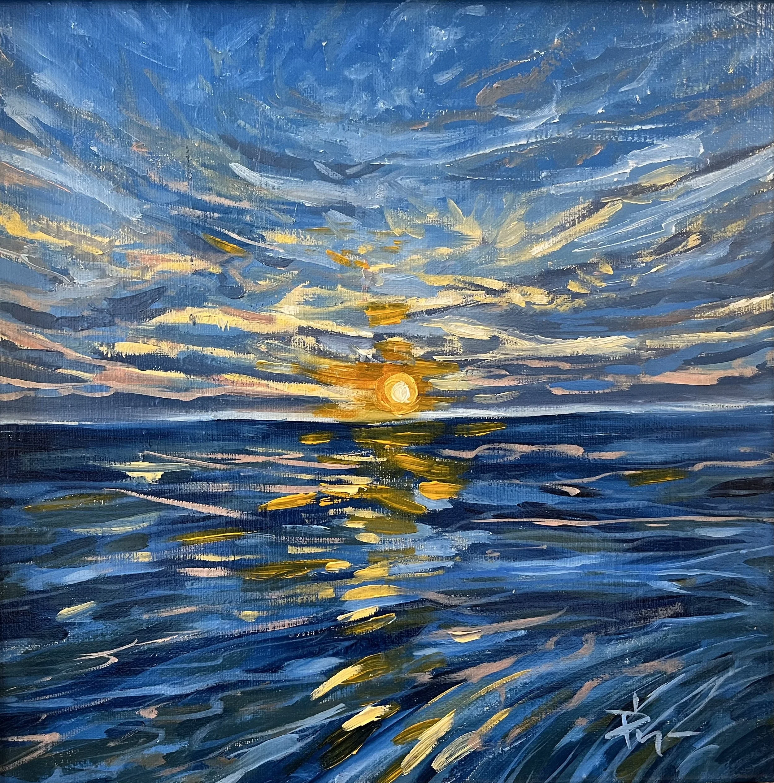 Michigan Sunset, Douglas, MI; Oil, 12″x 12″, $250
