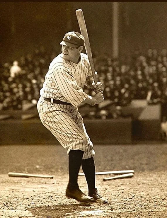 babe ruth poised with bat for New York Yankees