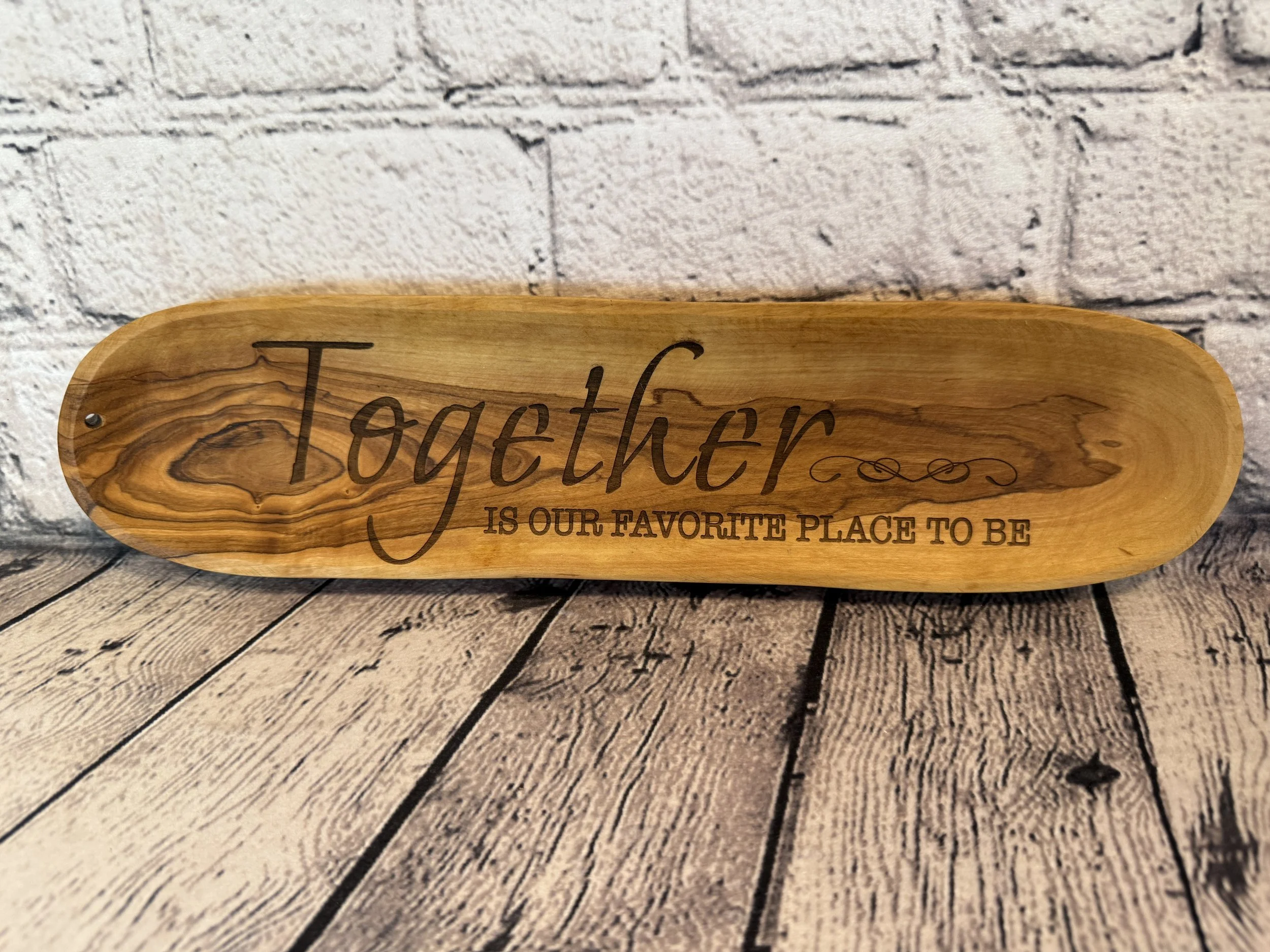 "Together is our favorite place to be" engraved on Olivewood Tray