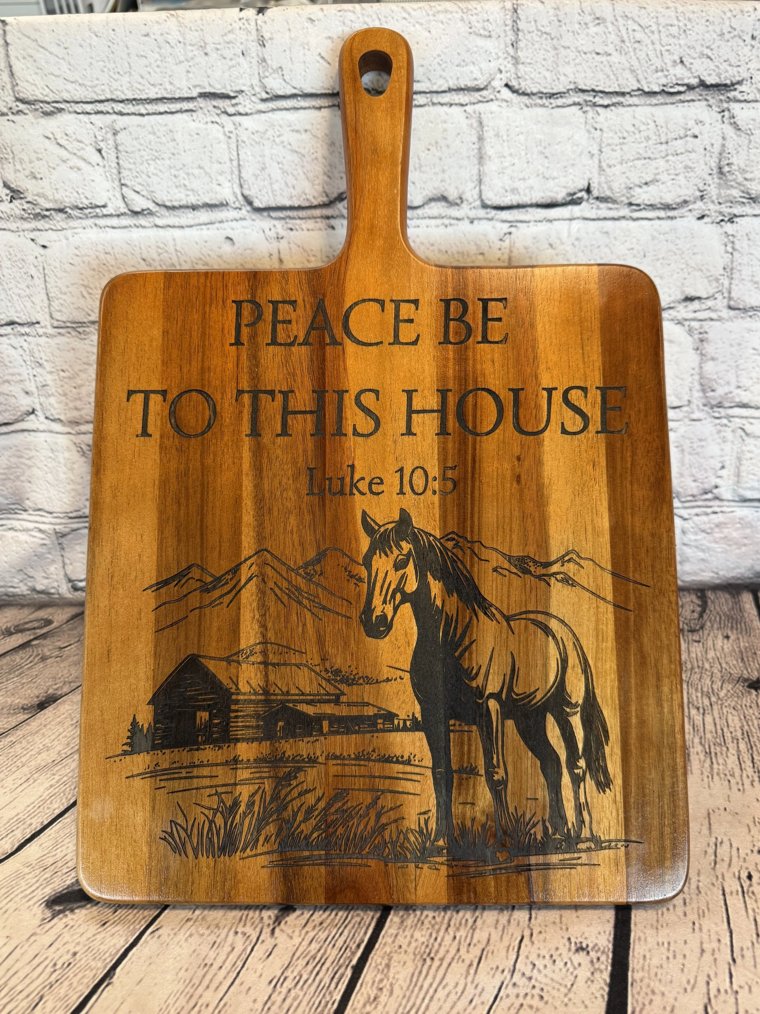 Peaceful Mountain scene with a Horse and Barn and House blessing