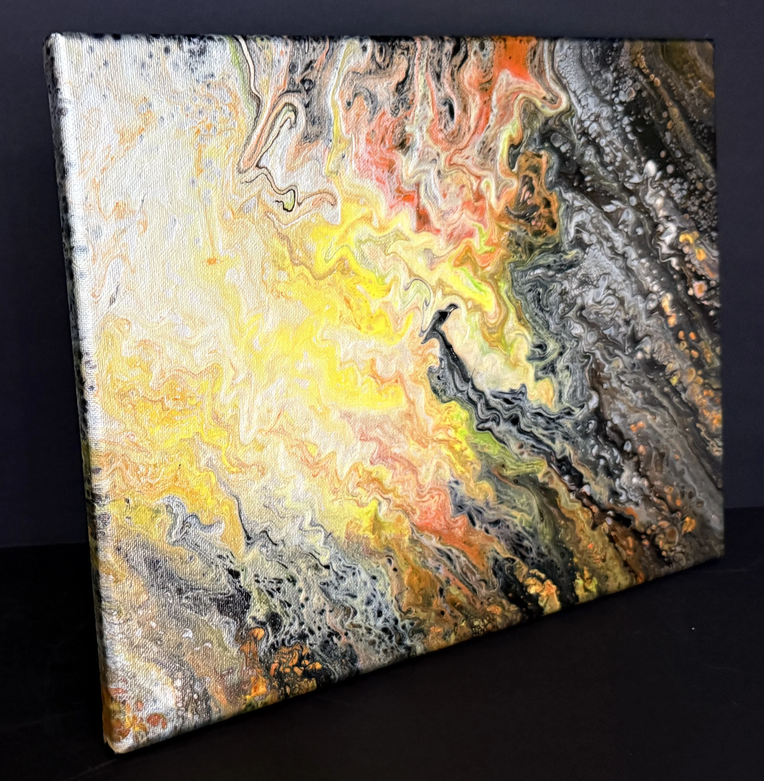 Silver Streak Acrylic Fluid Art Canvas