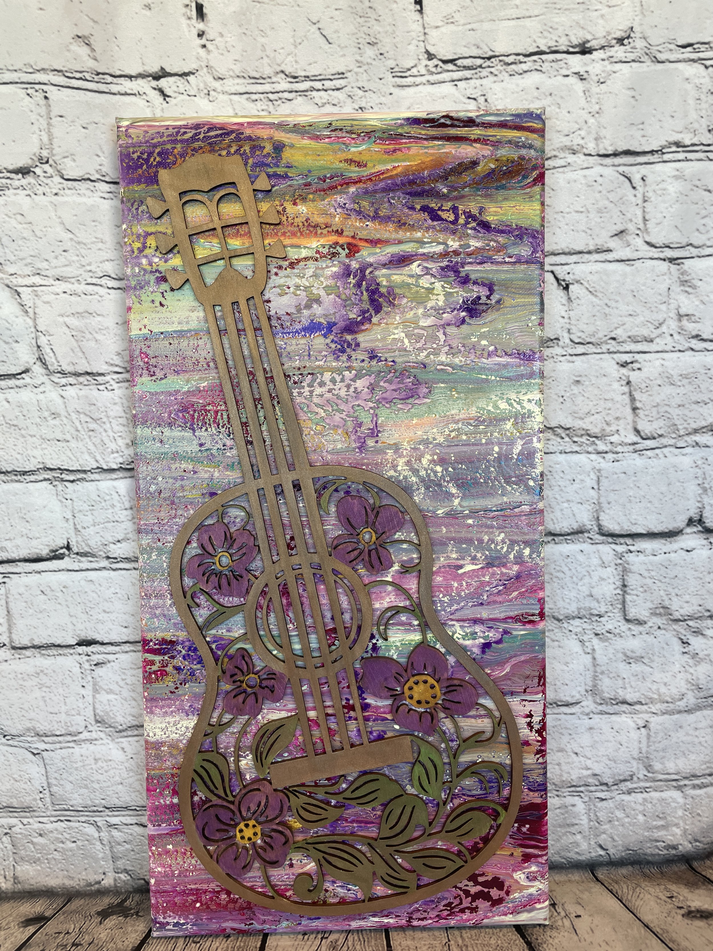 Guitar overlays on Original Pour Painting