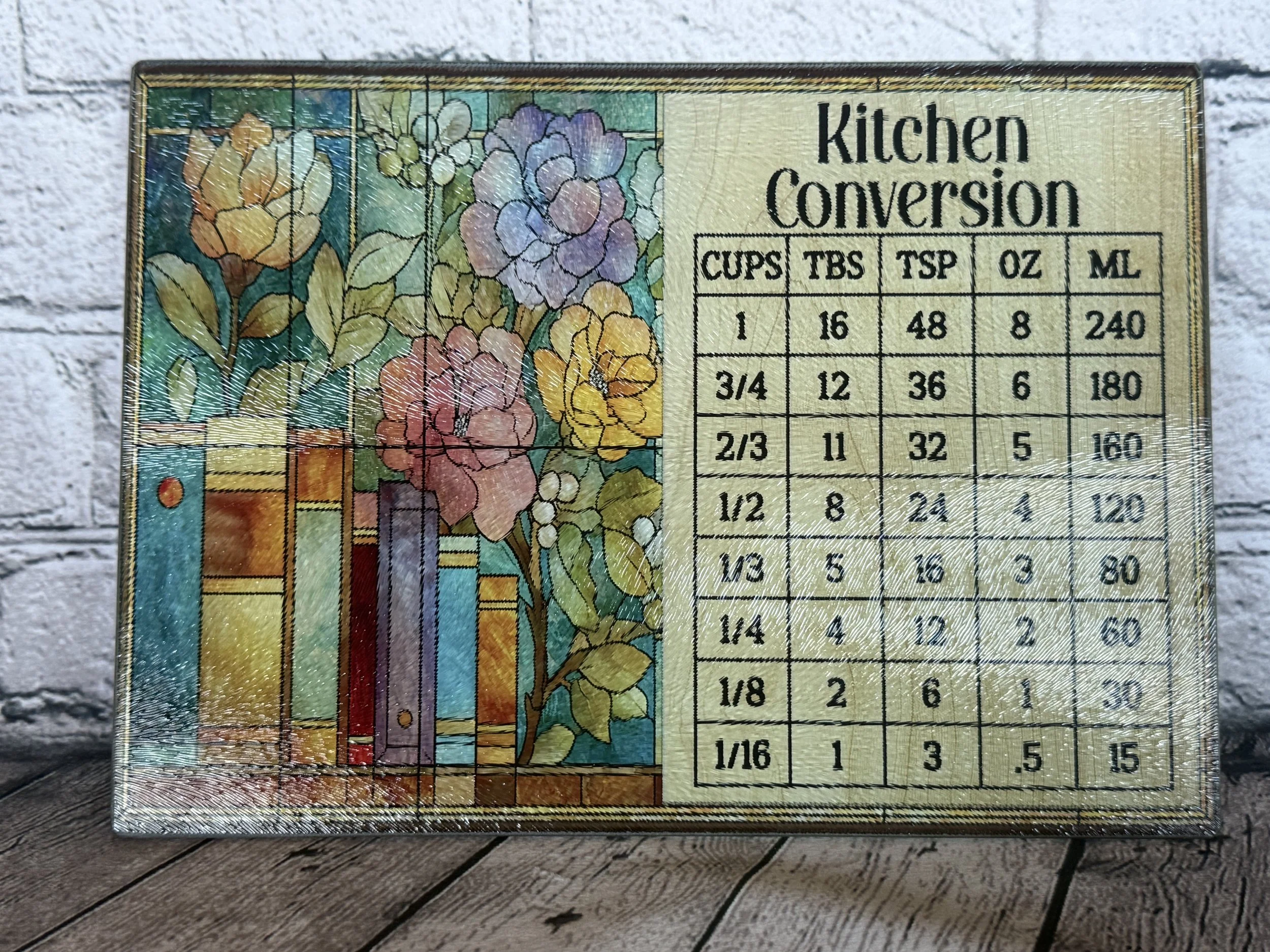 Tempered Glass Cutting Boards with Kitchen Conversion chart