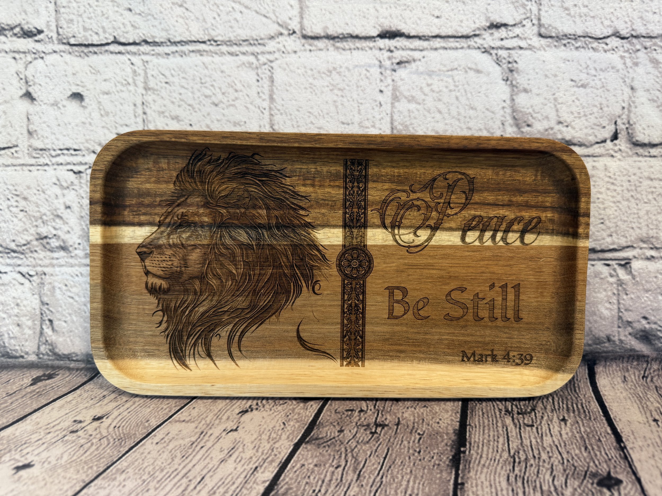 Rectangle Acacia wood tray with inspirational saying