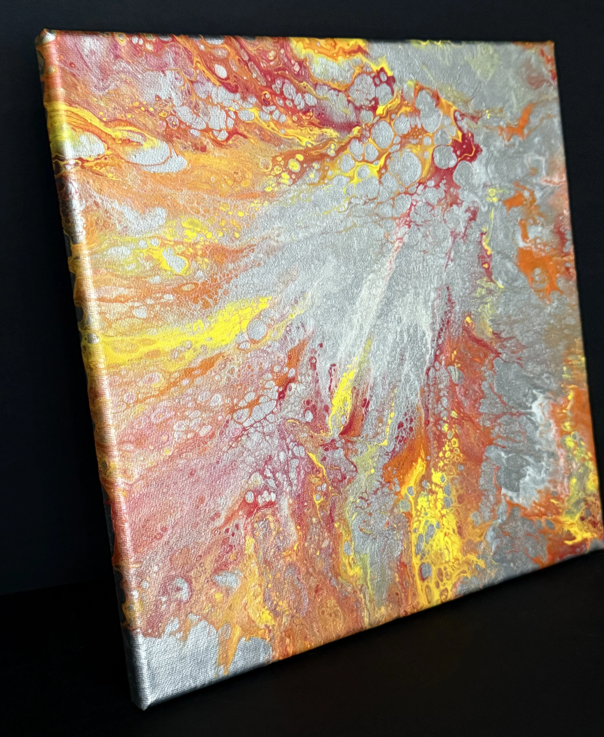 Silver Explosion Acrylic Fluid Art Canvas