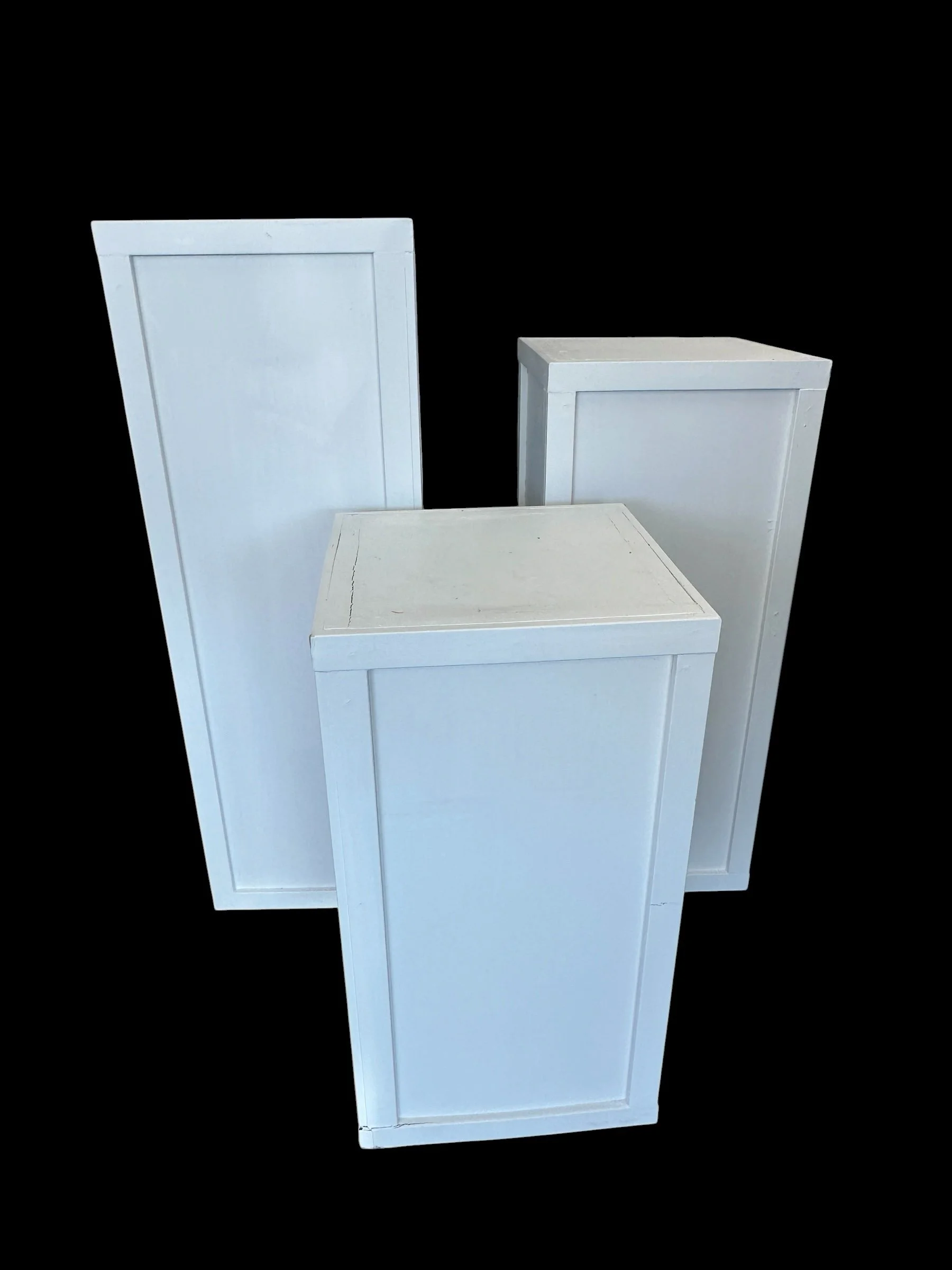 WHITE PEDESTALS, varied heights
$50 EACH 