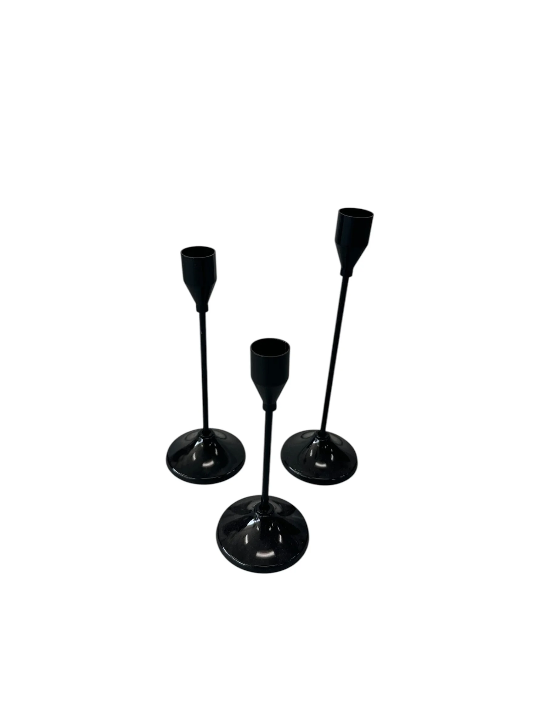 SHINY BLACK TAPER CANDLEHOLDERS, varied  sizes 
$1.25 each 