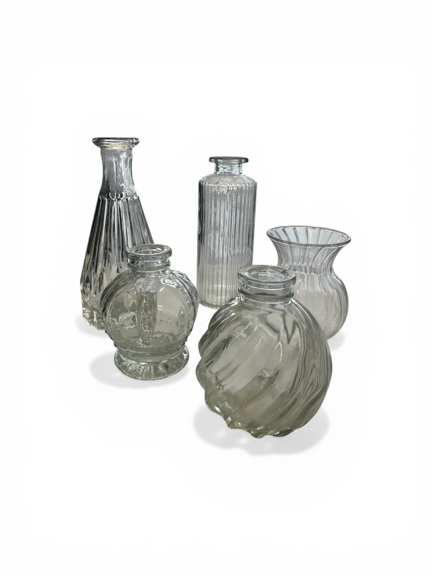 CLEAR BUD VASES- varied heights & shapes
$1.00 each