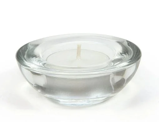 CLEAR LOW TEALIGHT HOLDERS
$1.00 each, includes candle 