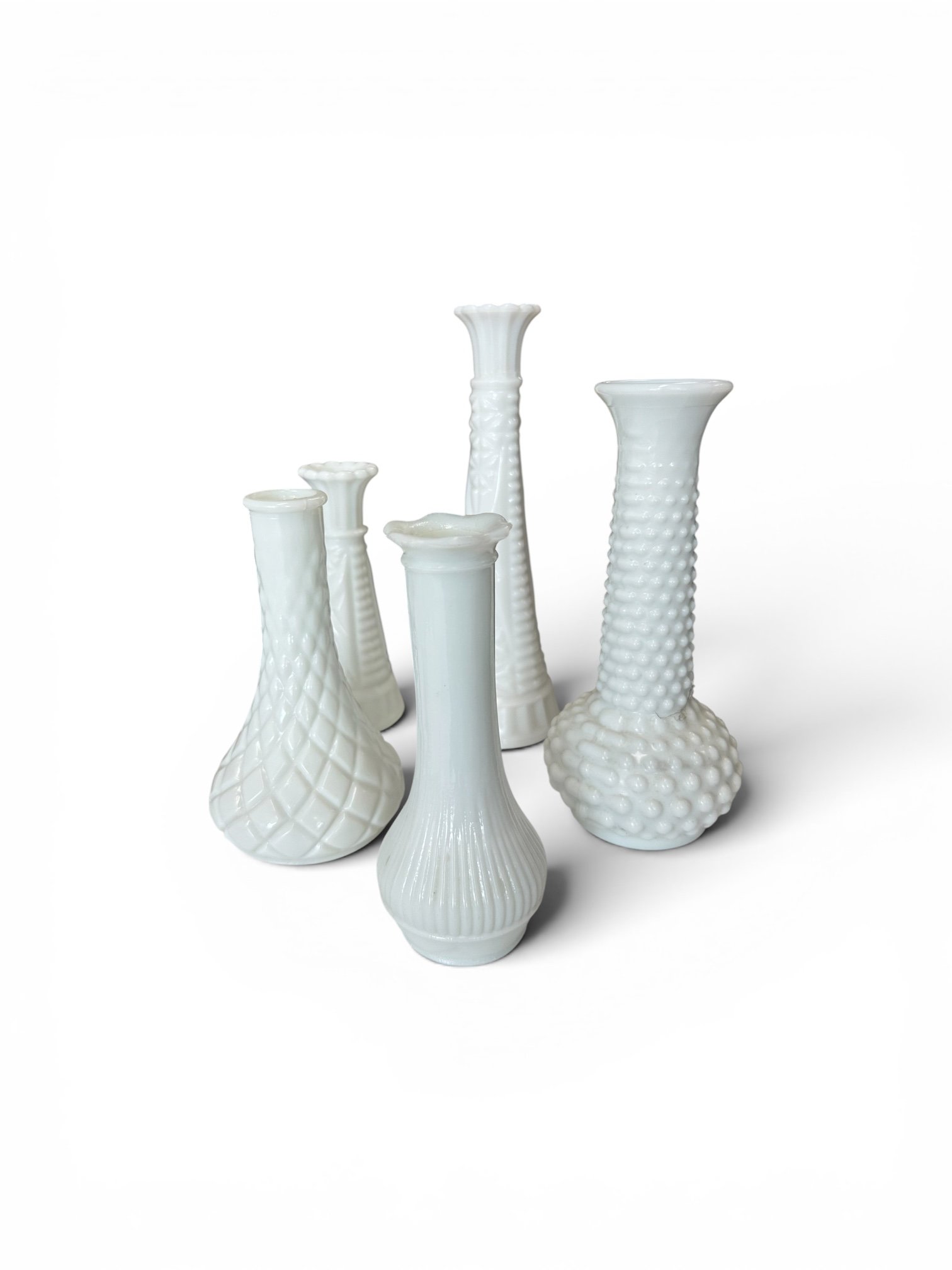 MILK GLASS BUD VASES- varied heights
$1.50 each