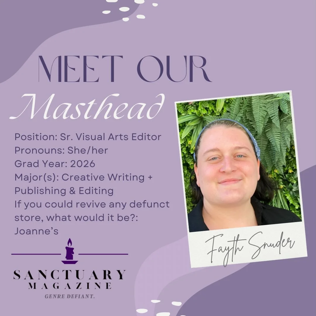 to start off our design staff members, we have our visual arts department! the sanctuary staff hopes that everyone has a wonderful winter break and a reminder that submissions close in less than ten days (december 21st) at 11:59 pm!