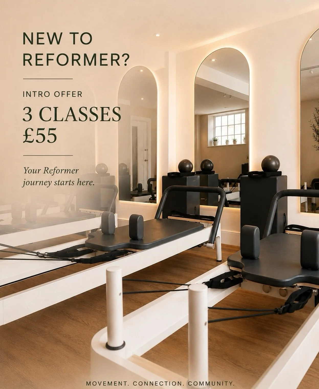 New to Reformer Pilates? Your journey starts here. 🤍

Our Intro Offer &mdash; 3 Reformer classes for &pound;55 &mdash; is the perfect way to discover what Reformer can do for your body.

Reformer Pilates uses controlled, resistance-based movement to
