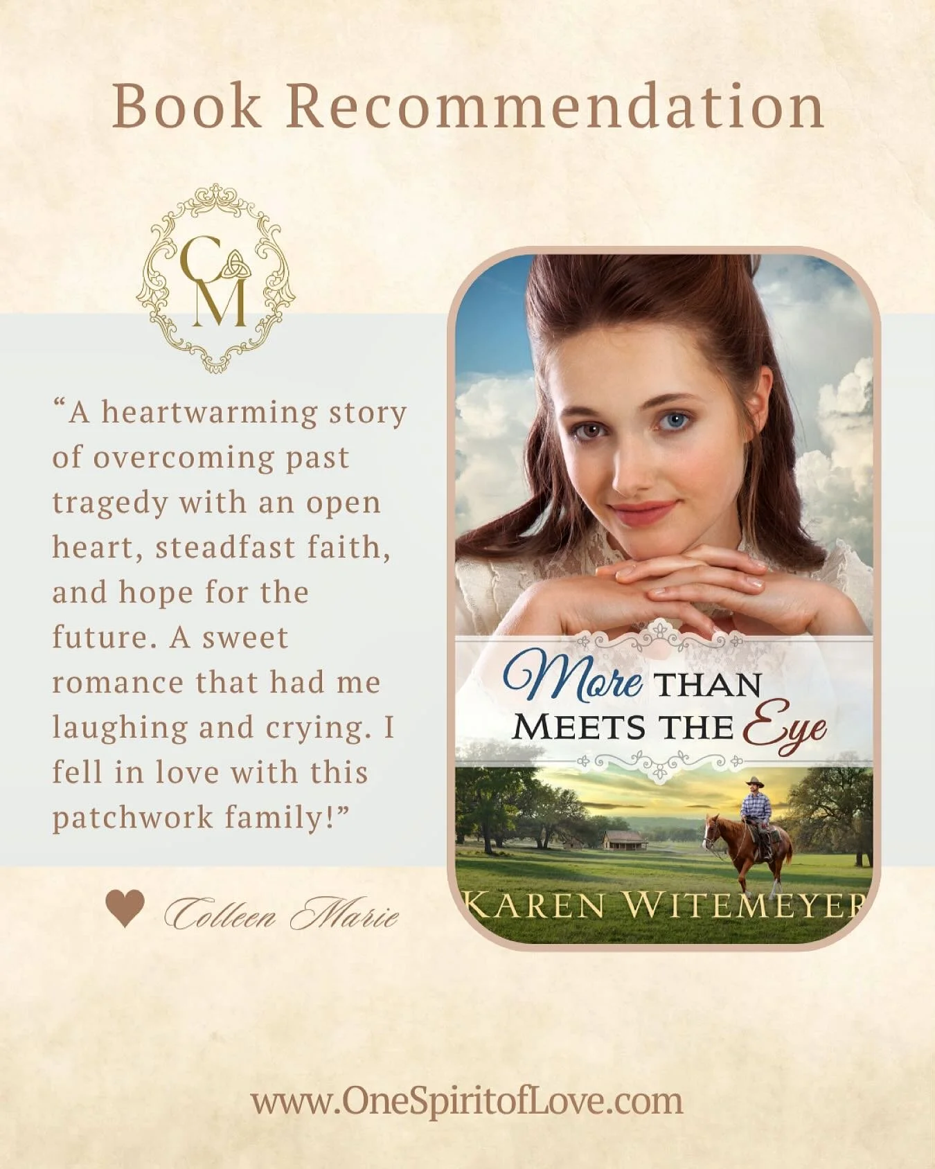 &ldquo;A heartwarming story of overcoming past tragedy with an open heart, steadfast faith, and hope for the future. A sweet romance that had me laughing and crying. I fell in love with this patchwork family!&rdquo; 
&hearts; 𝒞𝑜𝓁𝓁𝑒𝑒𝓃 𝑀𝒶𝓇𝒾?