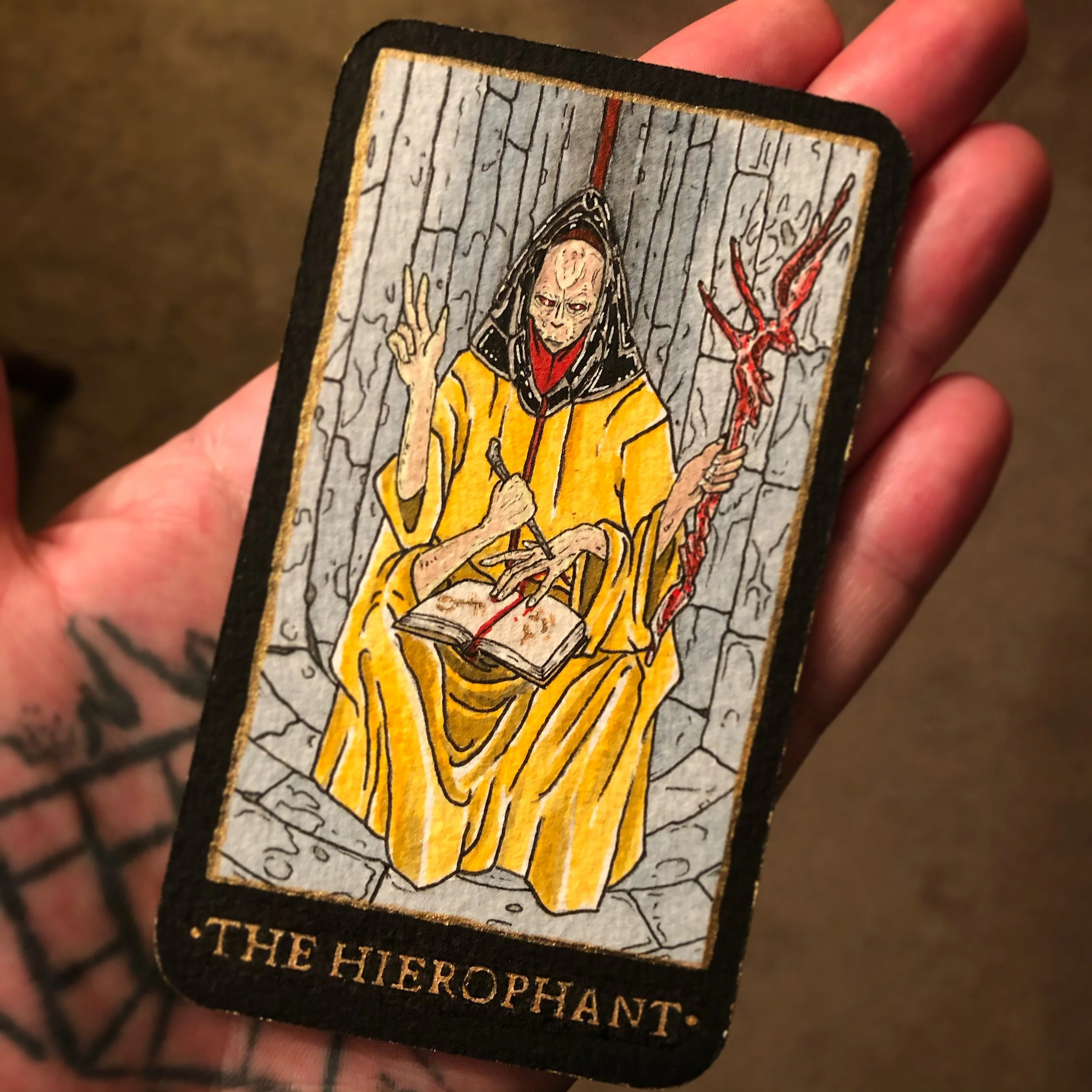 2.75"x4.75" Watercolor, ink, liquid acrylic.