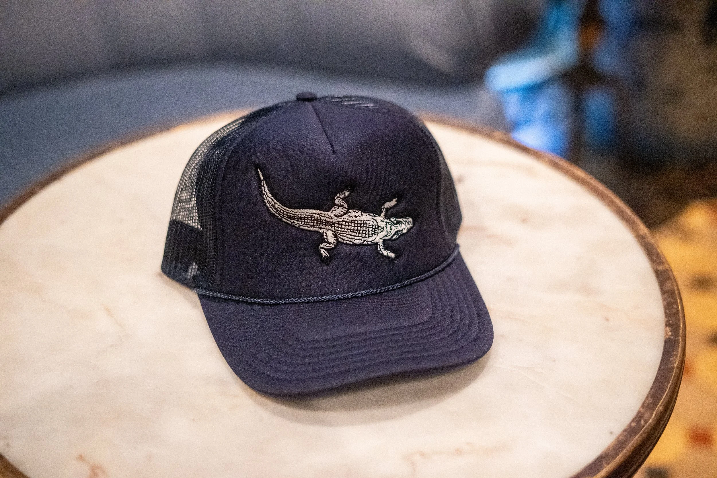 The Chloe Alligator Trucker Hat (Navy)