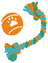 Illustration of an orange tennis ball with a paw print