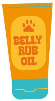Tube of Belly Rub Oil with paw print logo