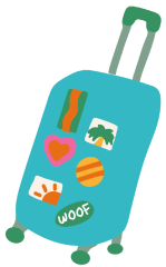 Illustration of a blue suitcase with stickers