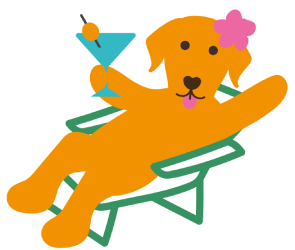 Cartoon dog lounging on a beach chair