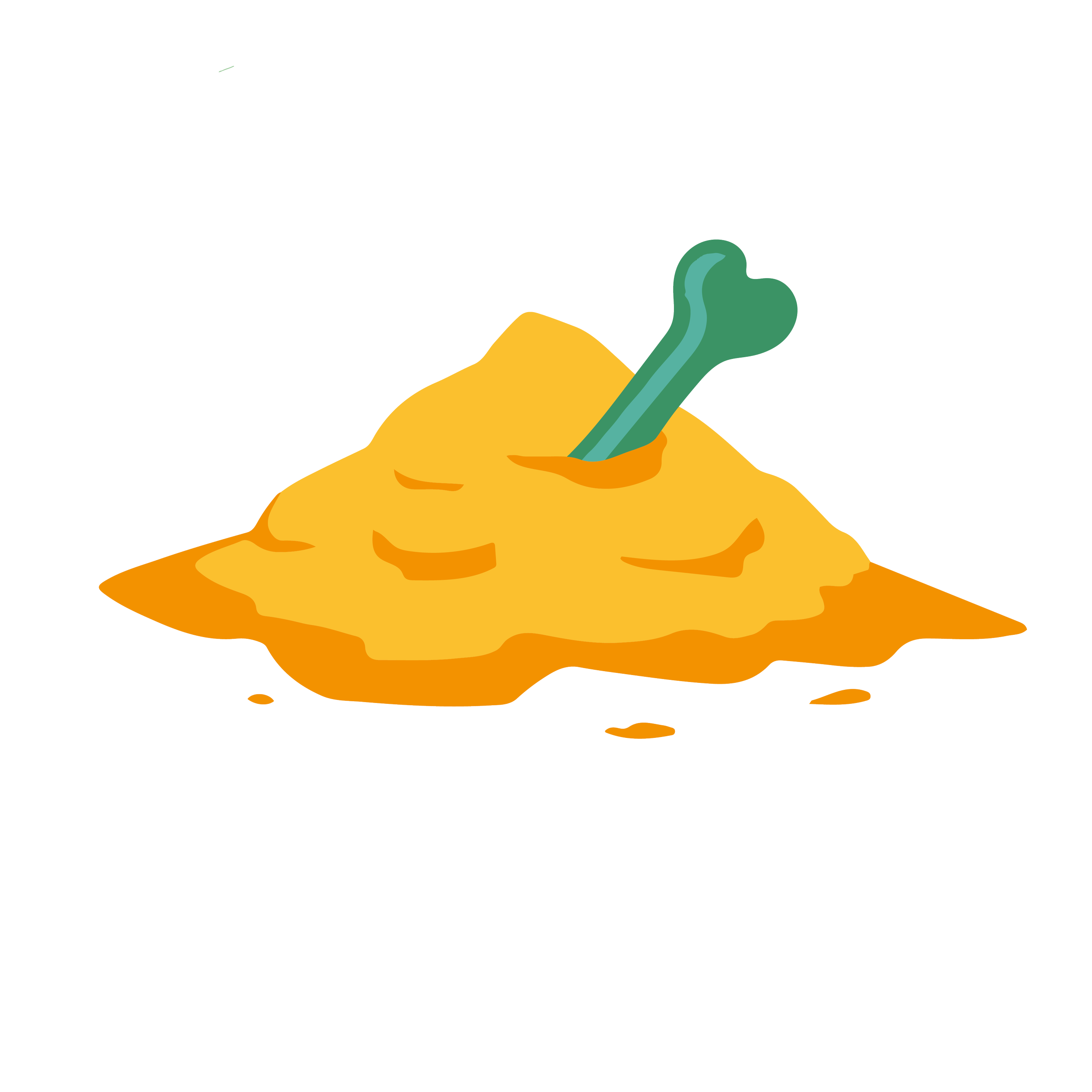 Illustration of a pile of sand with a green bone sticking out.