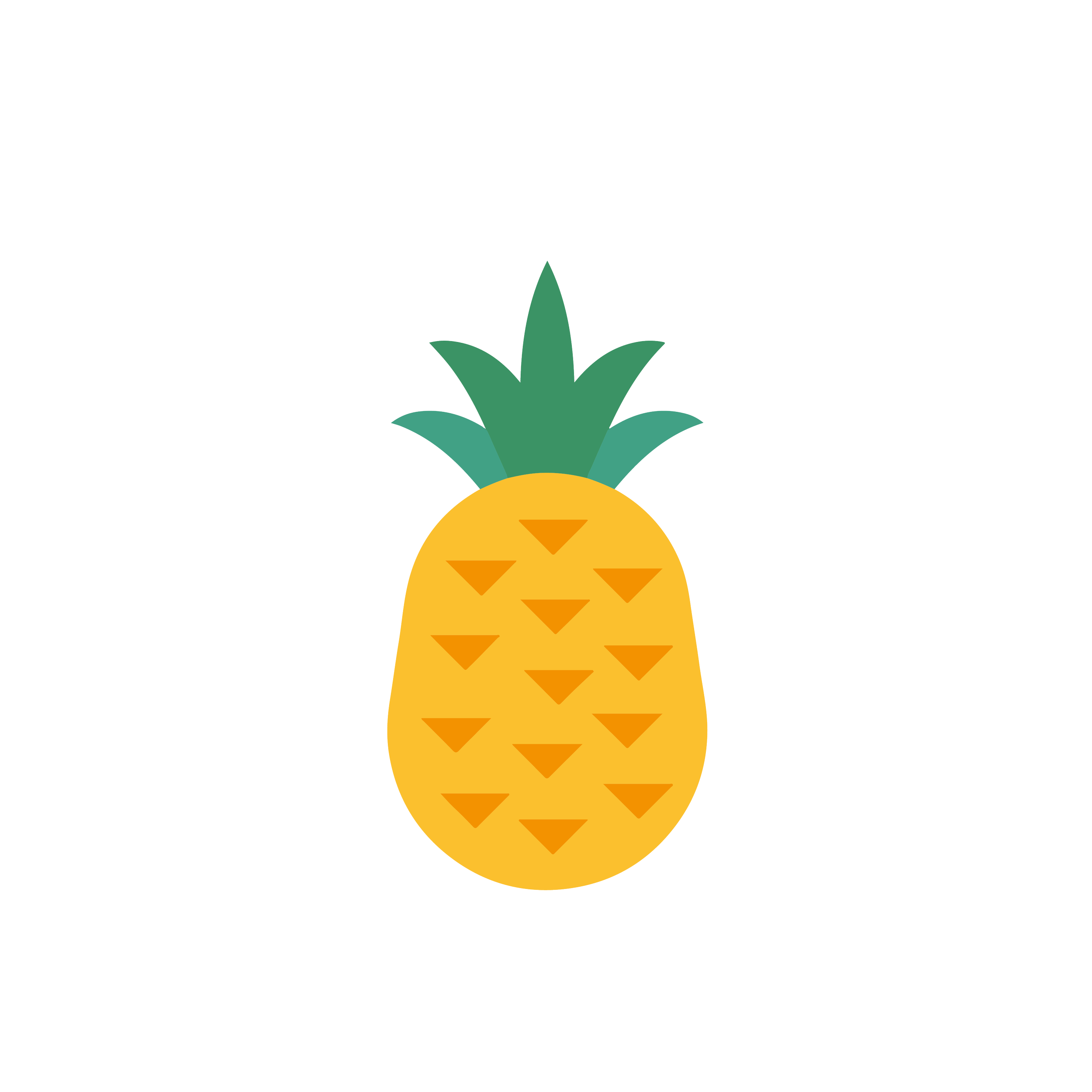 Illustration of a pineapple with green leaves and a textured yellow body.