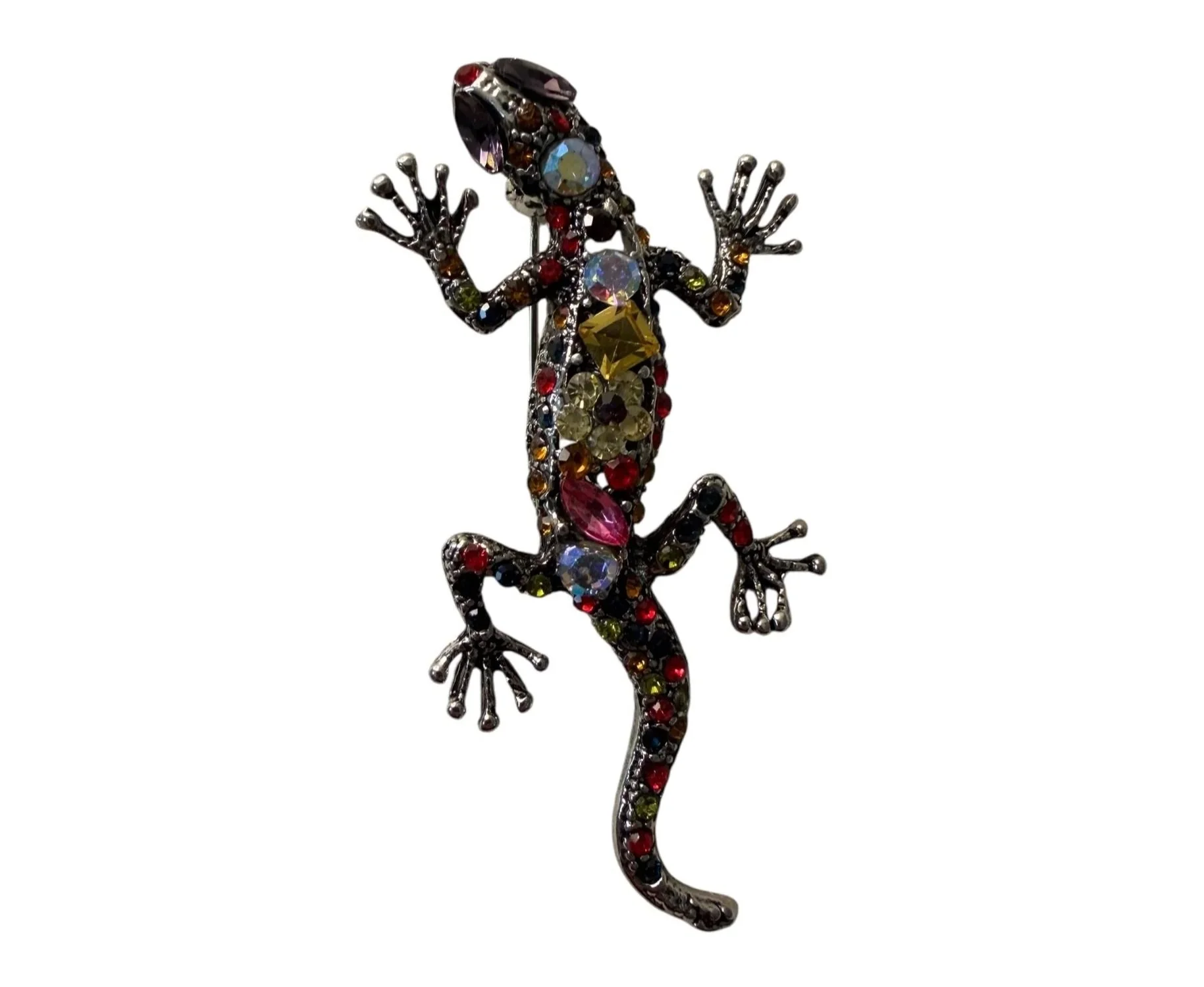 Multi-Colored Rhinestone Lizard Brooch