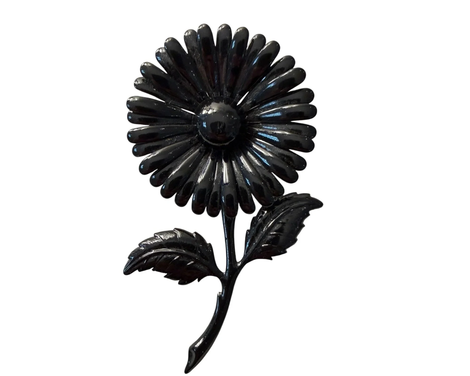 Vintage Large Black Enameled Daisy Brooch