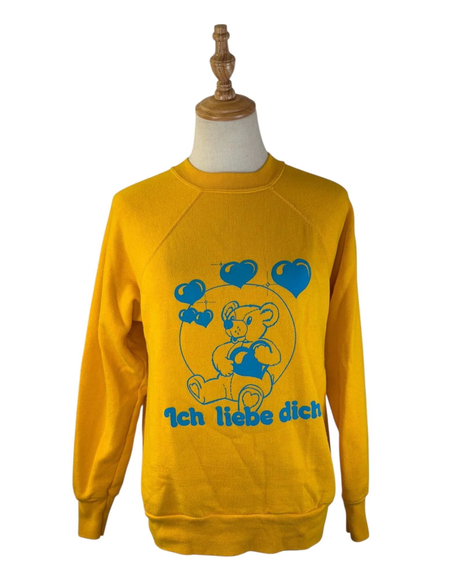 Vintage 70s Yellow Teddy Bear Ich Liebe Dich "I Love You" Crewneck Sweatshirt