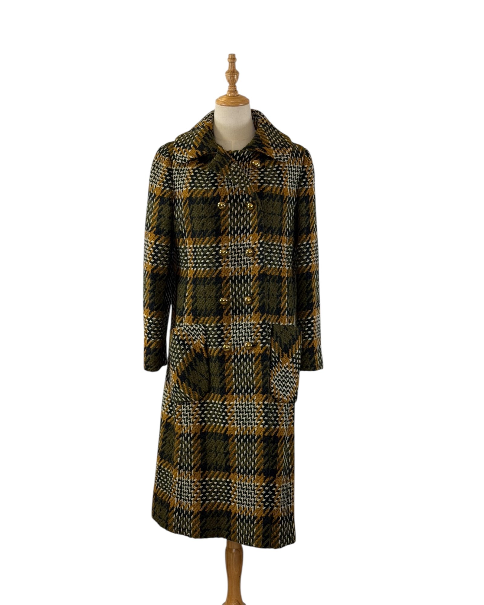 Vintage 1960s/1970s Irvama-Carmel New York Wool Tweed Double Breasted Coat with Gold Buttons