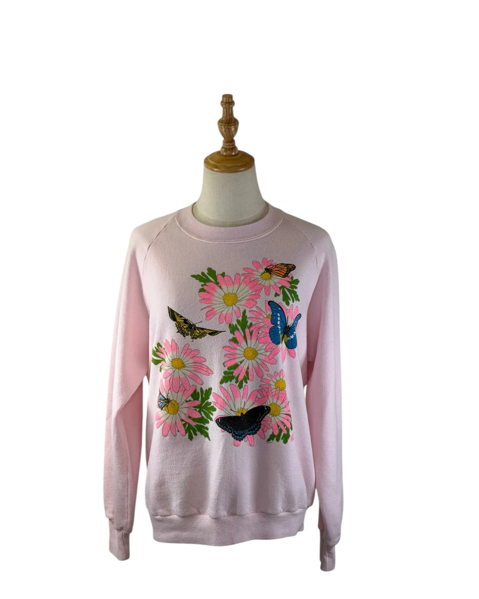 Vintage 1989 Light Pink Floral Butterfly Crewneck Sweatshirt