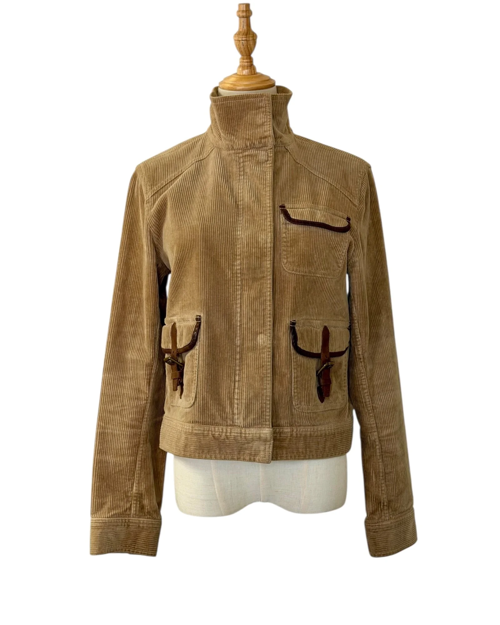 Vintage Y2K Lauren Jeans Co. Ralph Lauren Tan Corduroy Jacket with Leather Trim