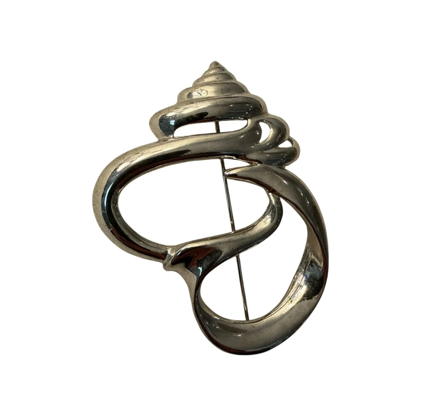 Vintage Large Silver Toned Seashell Brooch